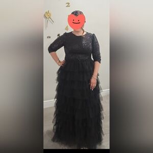 Mac Duggal Sparkling Black Long Sleeve Gown